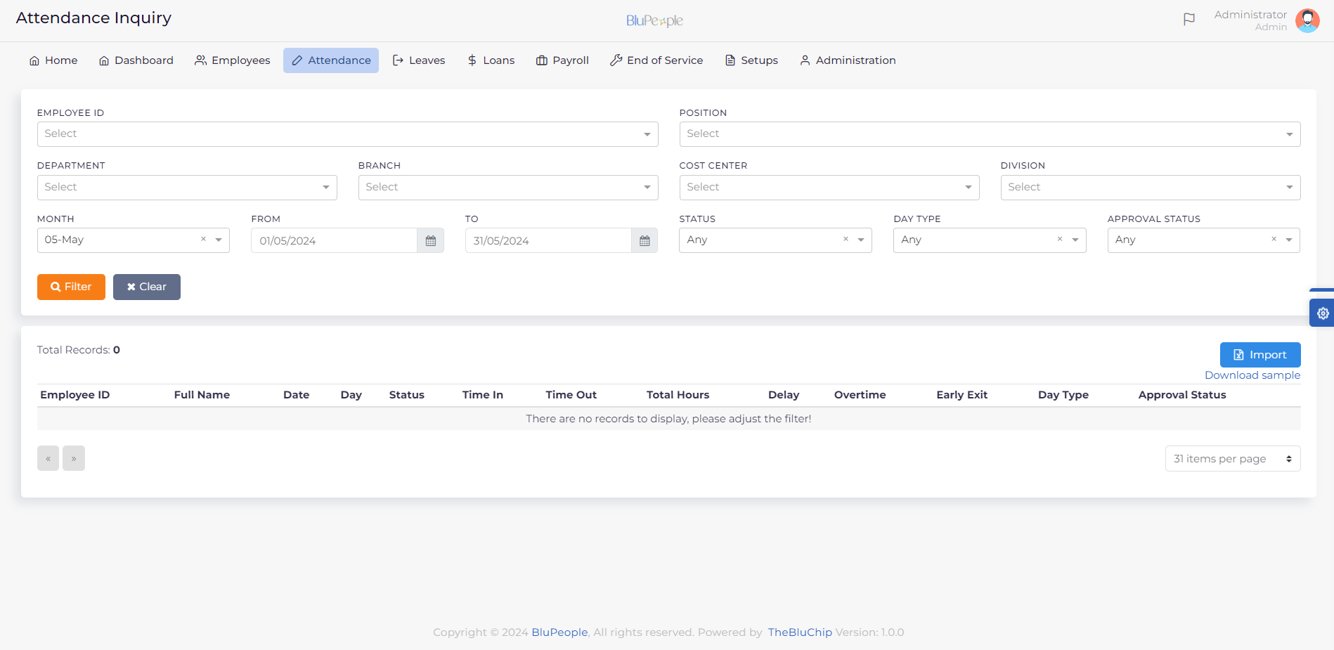 Attendance inquiry page
