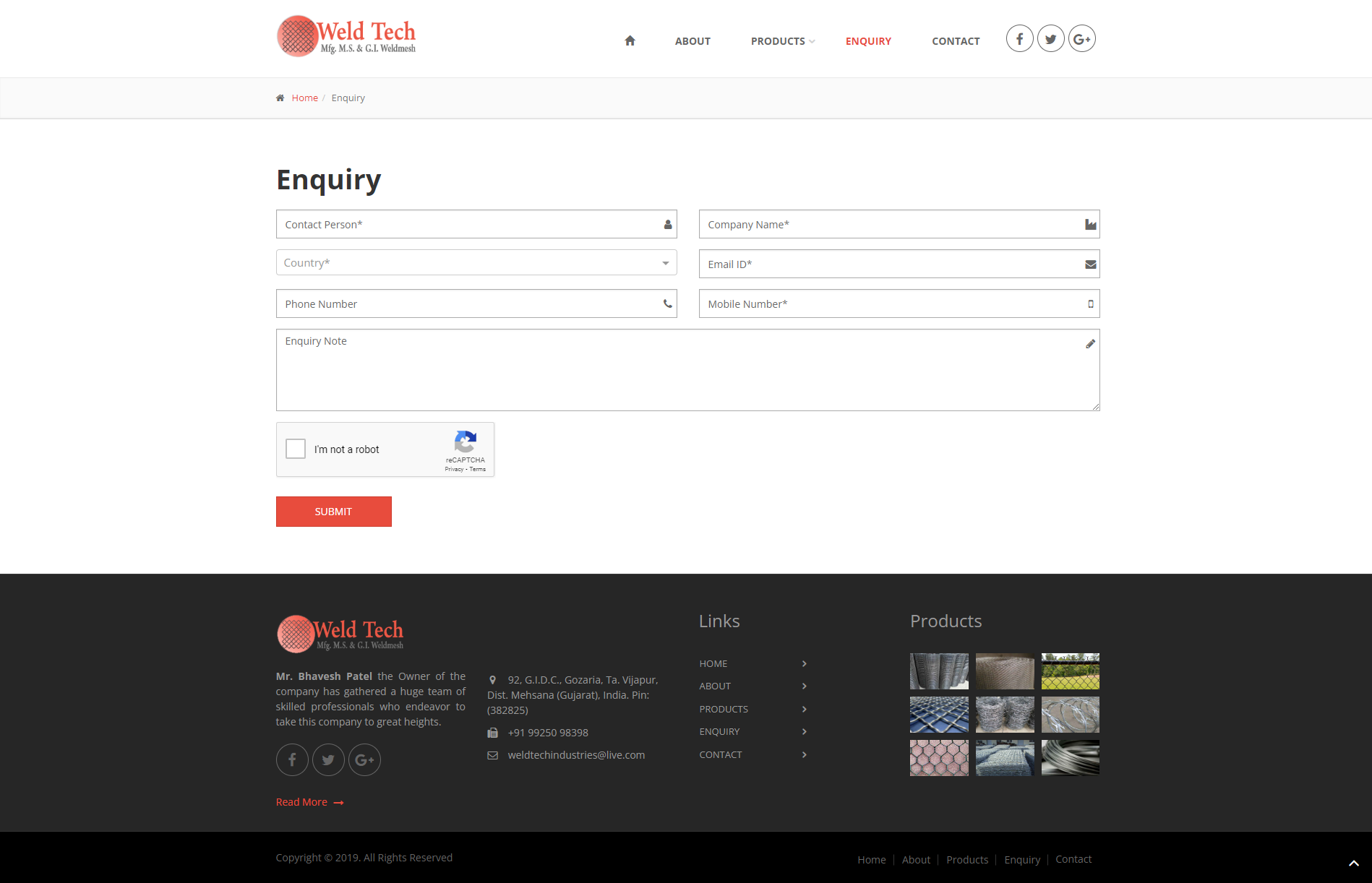 Enquiry page